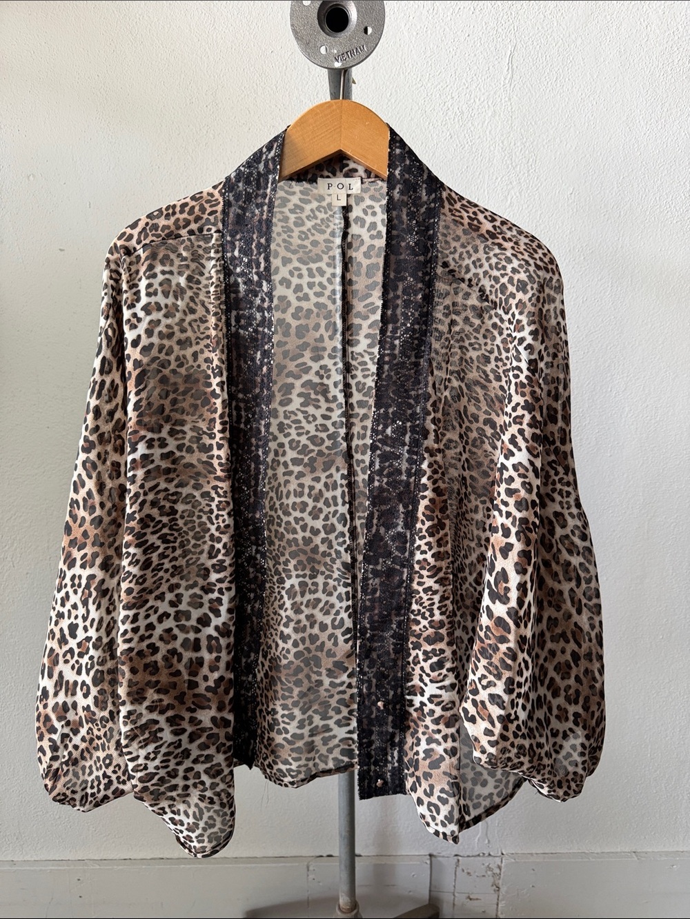 POL Sheer Leopard Cheetah Print Shawl Size Large